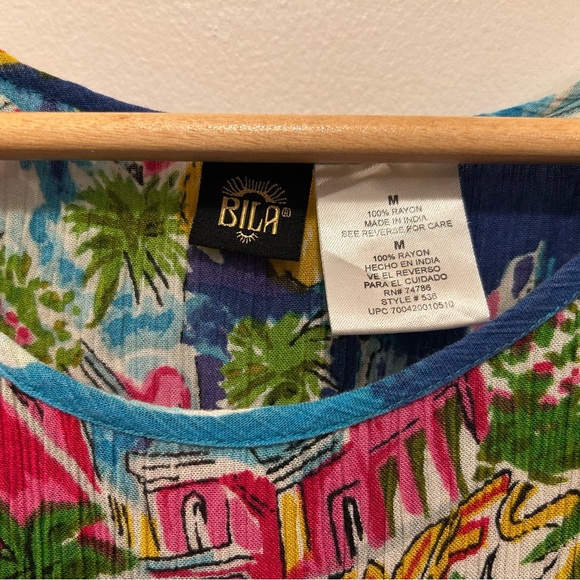 Vtg 90s Bila Colorful Travel Print Crinkle Gauze Midi Dress Sz M Boho Summer - Picture 6 of 10